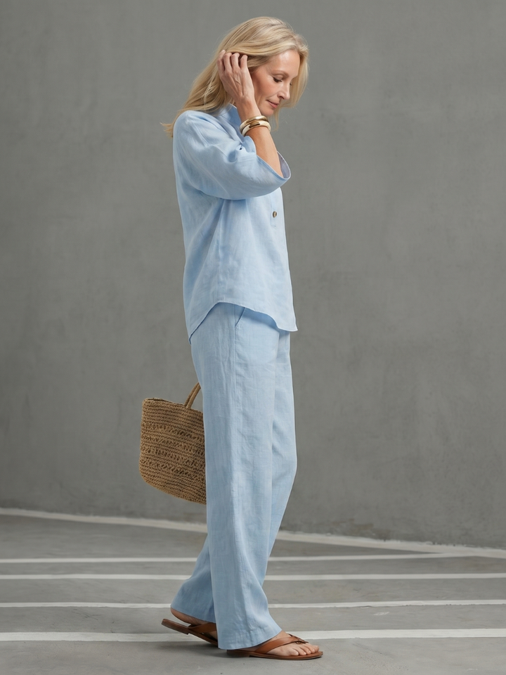 Amity - Button Front Relaxed Tunic Pants Set