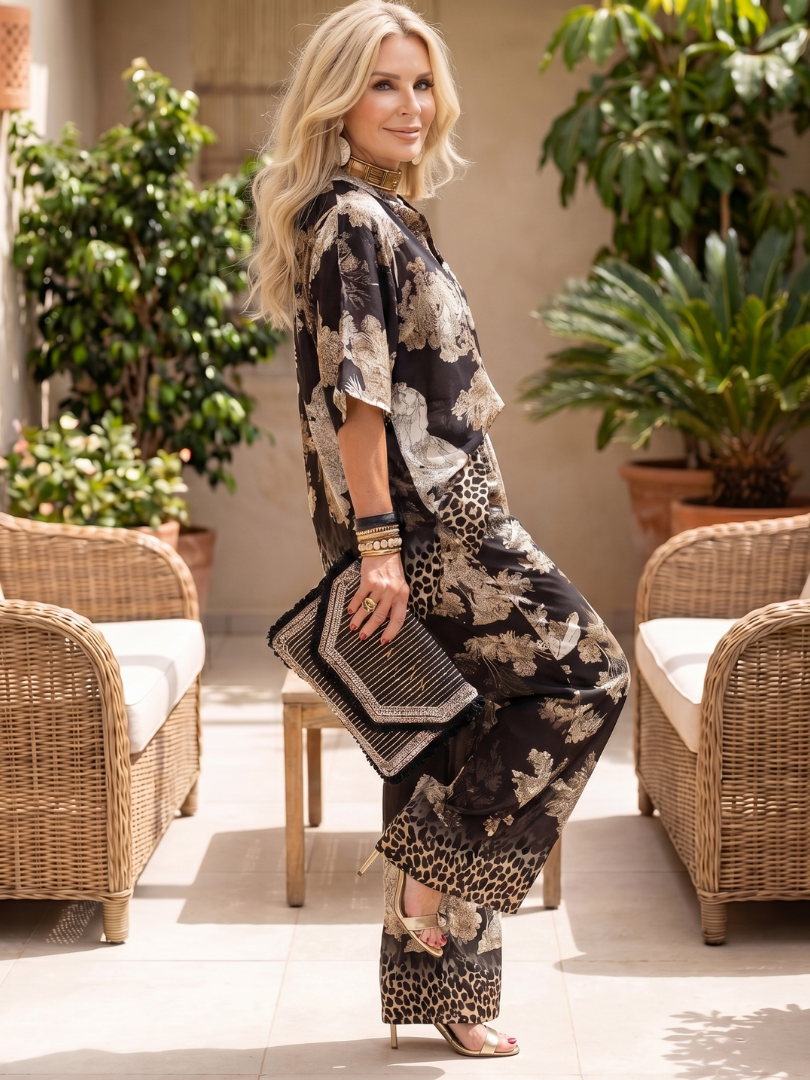 Mina - Printed Wide Leg Wrap Top Set