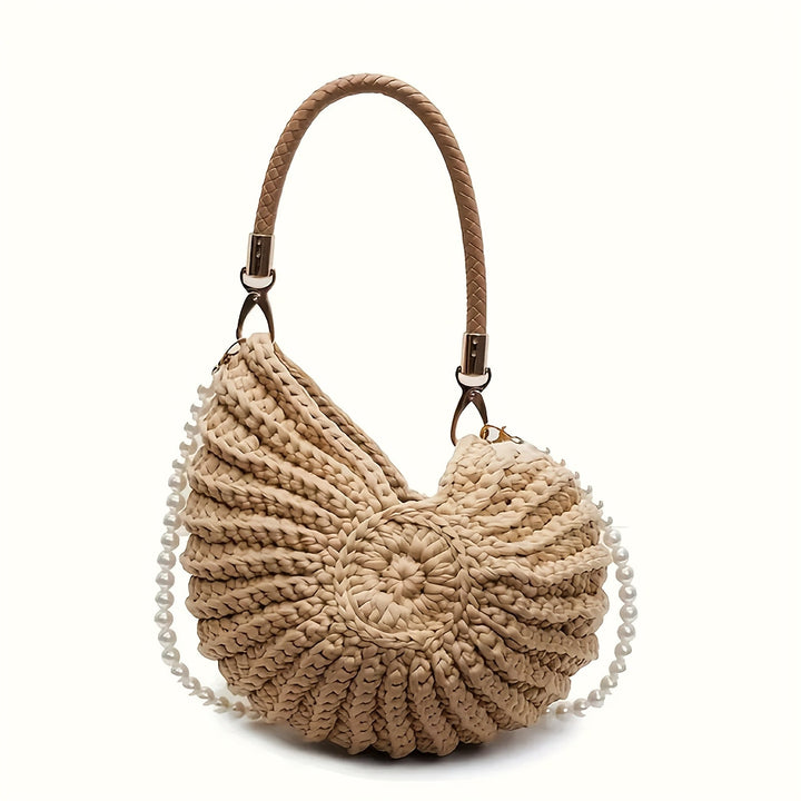 Tea - Woven Tote Bag with Chain Strap - Camel