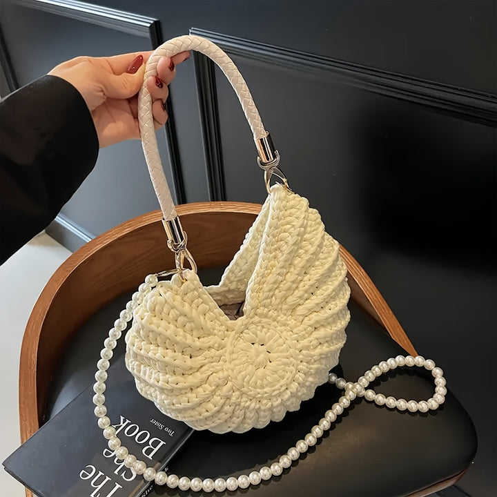Tamara - Woven Tote Bag with Chain Strap - Cream White