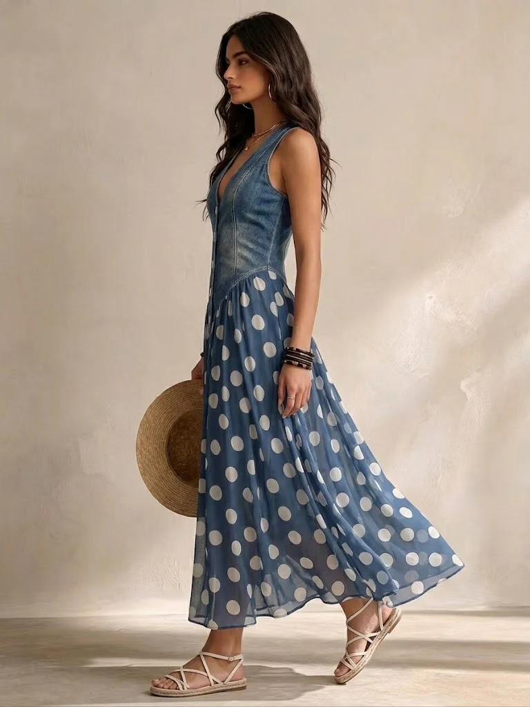 Bianca - Midi Dress in Polka Dot Chiffon