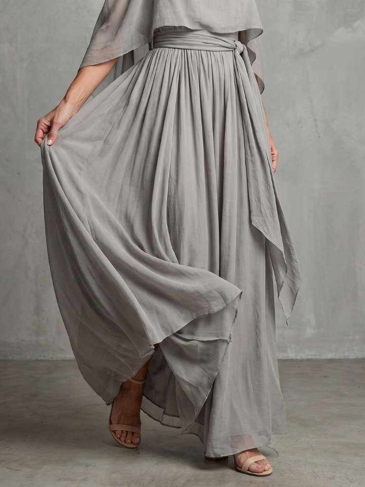 Marisol - Layered Draped Cold Shoulder Top Wide Leg Set