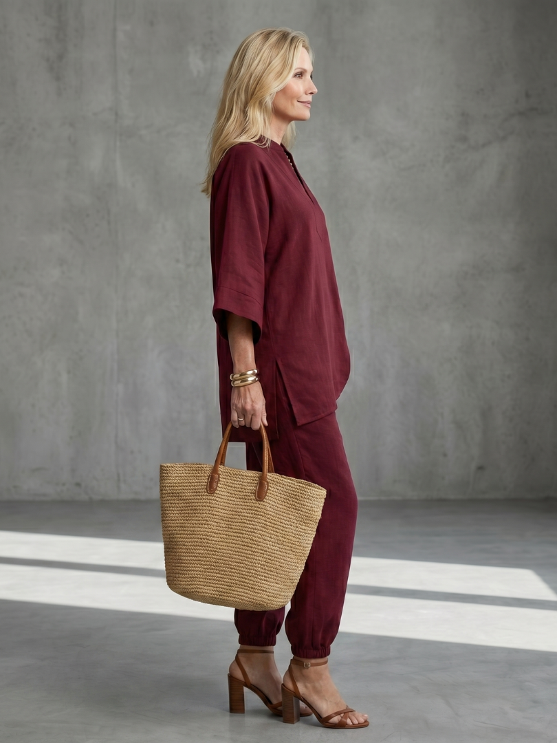 Georgiana - V-Neck Tunic with Gathered Pants Set