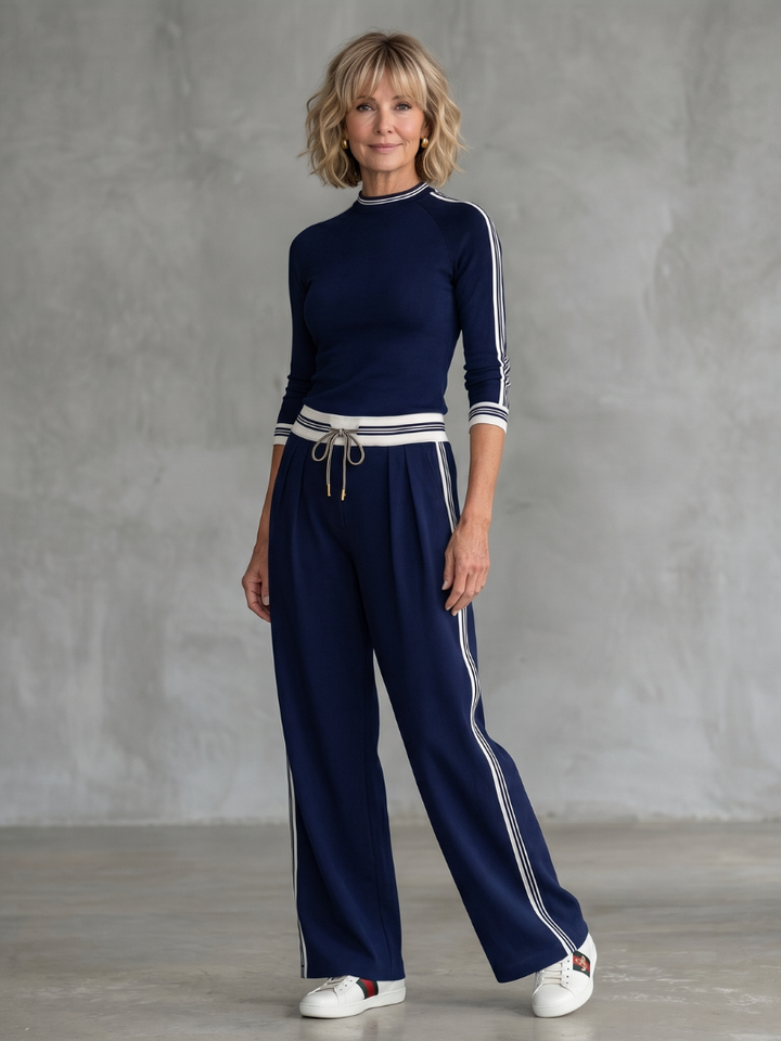 Eirlys - Fitted Long Sleeve Top with Wide Pants Set