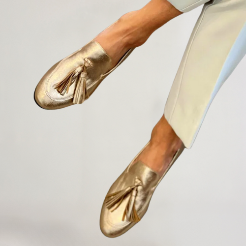 Beatrice | Metallic Gold Loafers with Tassels