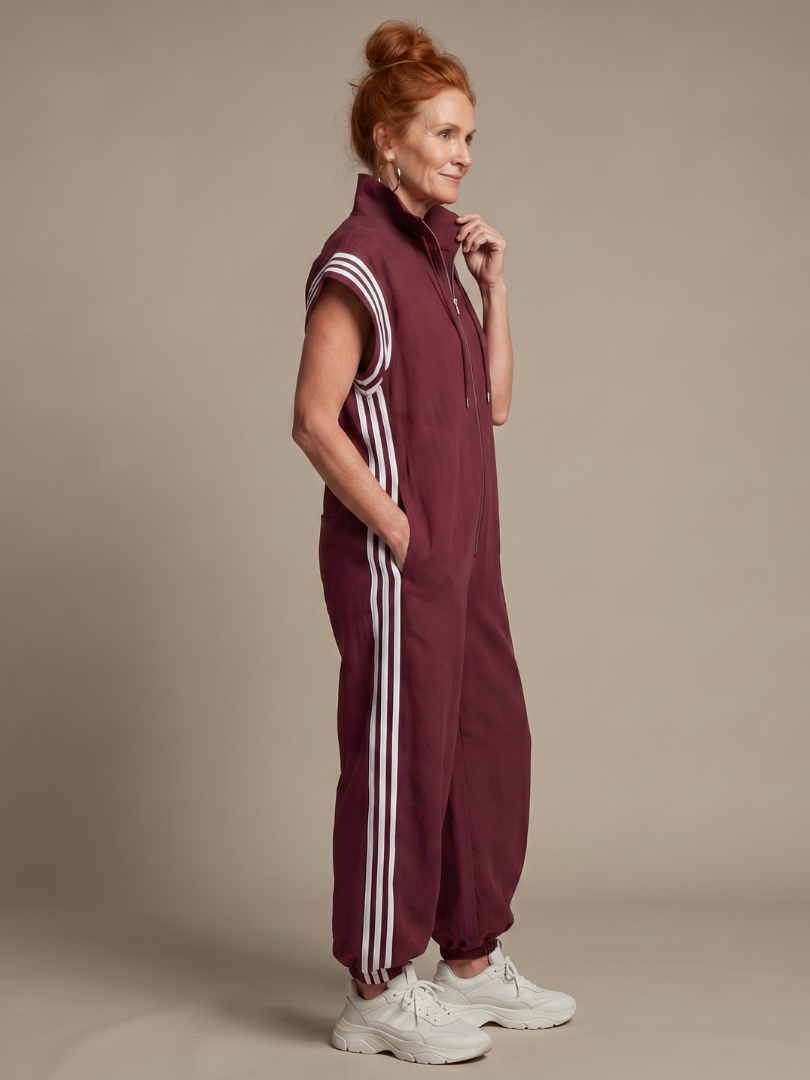 Lark - Zip Front Stripe Panel Jumpsuit