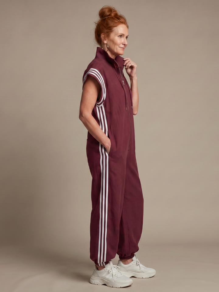 Lark - Zip Front Stripe Panel Jumpsuit