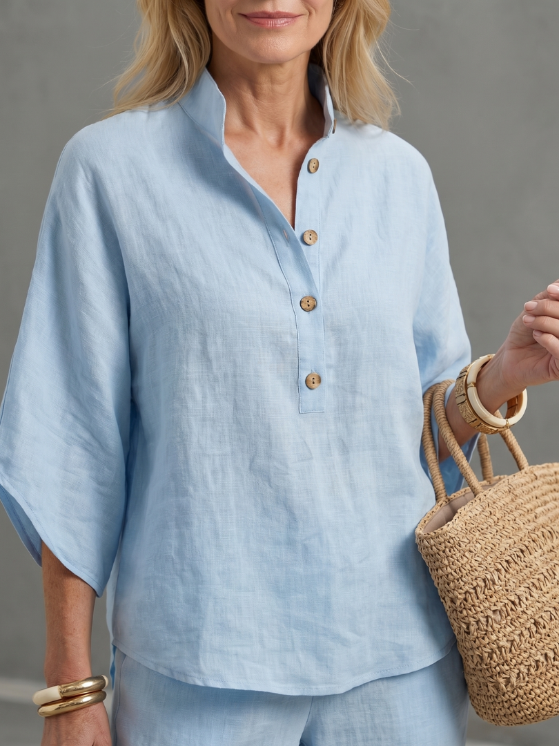 Amity - Button Front Relaxed Tunic Pants Set