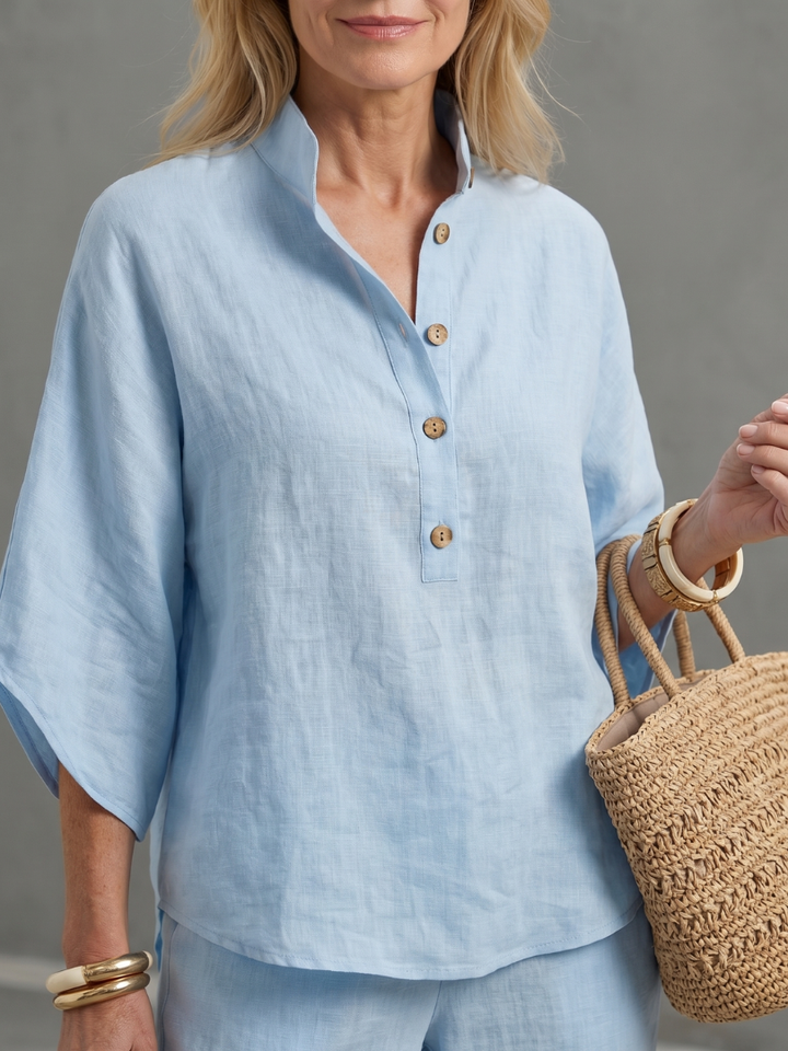 Amity - Button Front Relaxed Tunic Pants Set