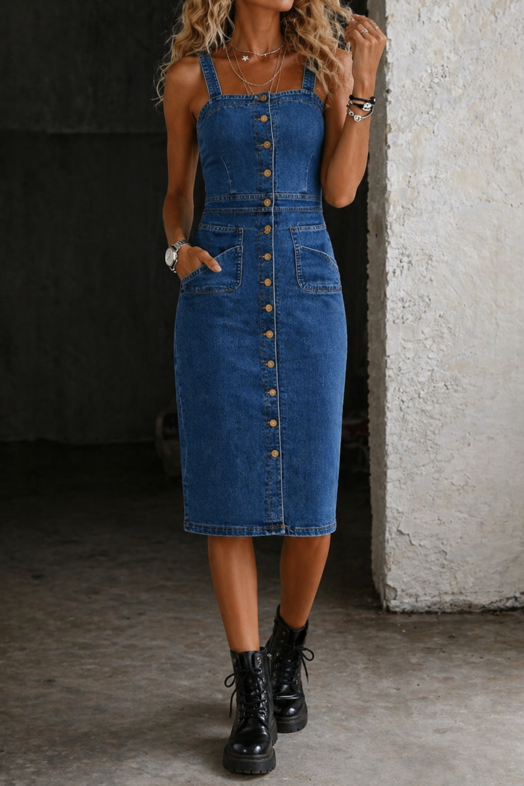 Indira - Denim Dress with Buttons