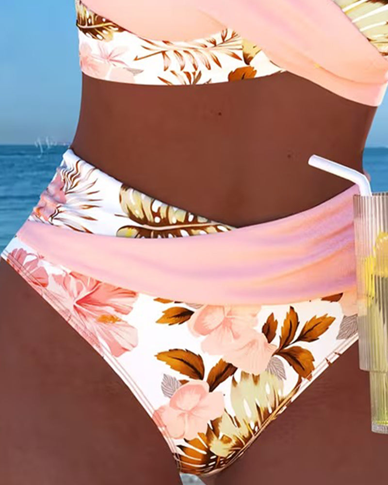 Bikini - Contrasting Floral Print and Opening