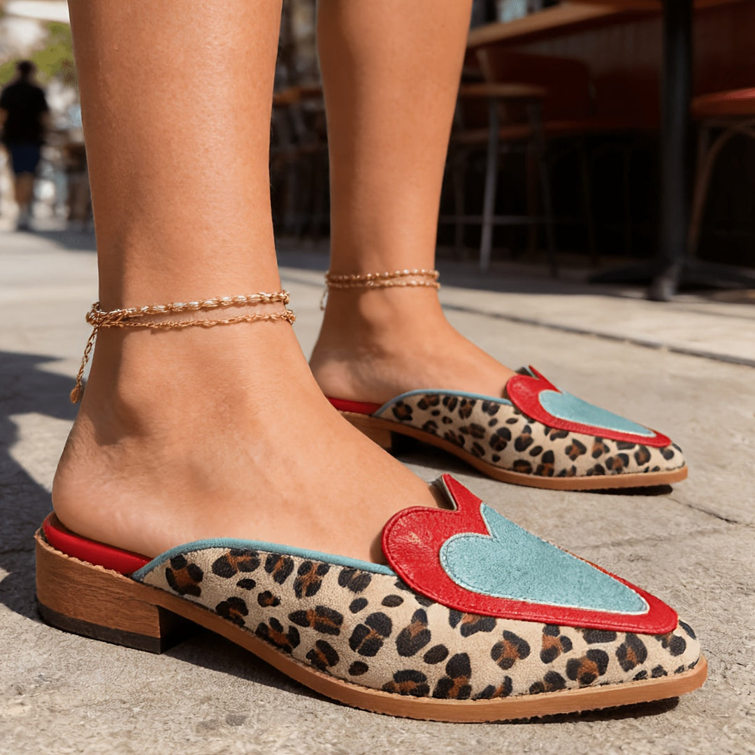 Perla - Backless Mules with Leopard Print