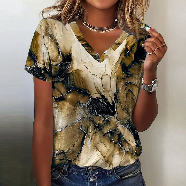 Noémie - Vintage V-neck T-shirt with Ombre Effect