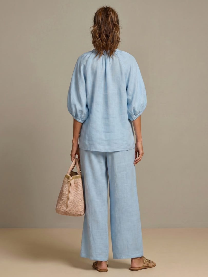 Natalia - Blouson Top with Zipper and Wide Pants Set
