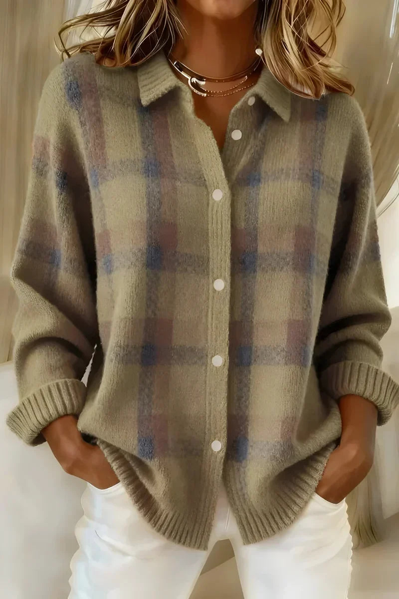 Taylor - Cozy Checked Knit Cardigan