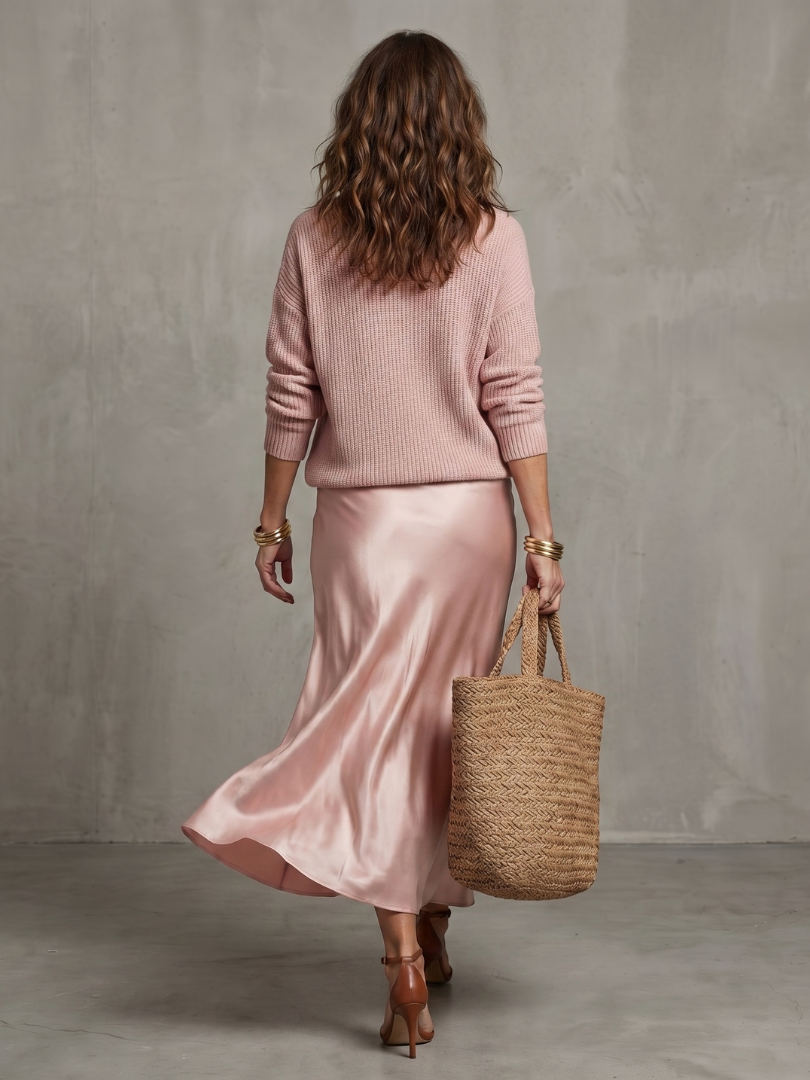 Luciana - Bias Fall Satin Skirt Knit Layer Set
