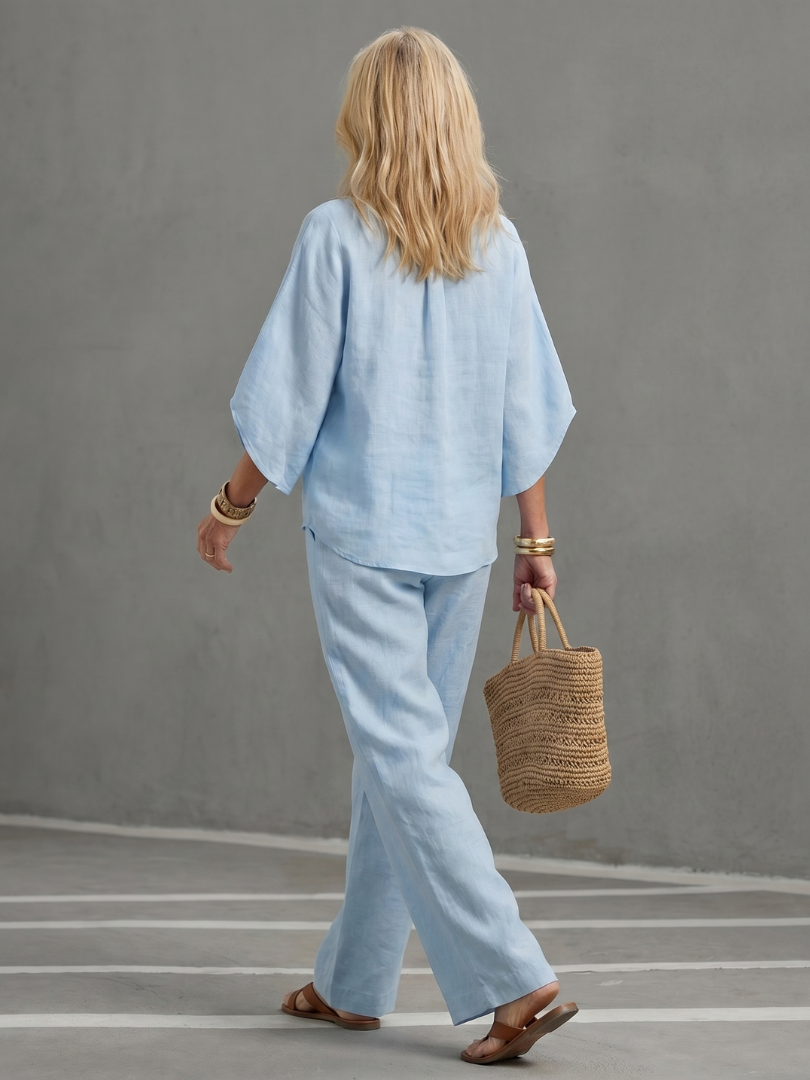Amity - Button Front Relaxed Tunic Pants Set