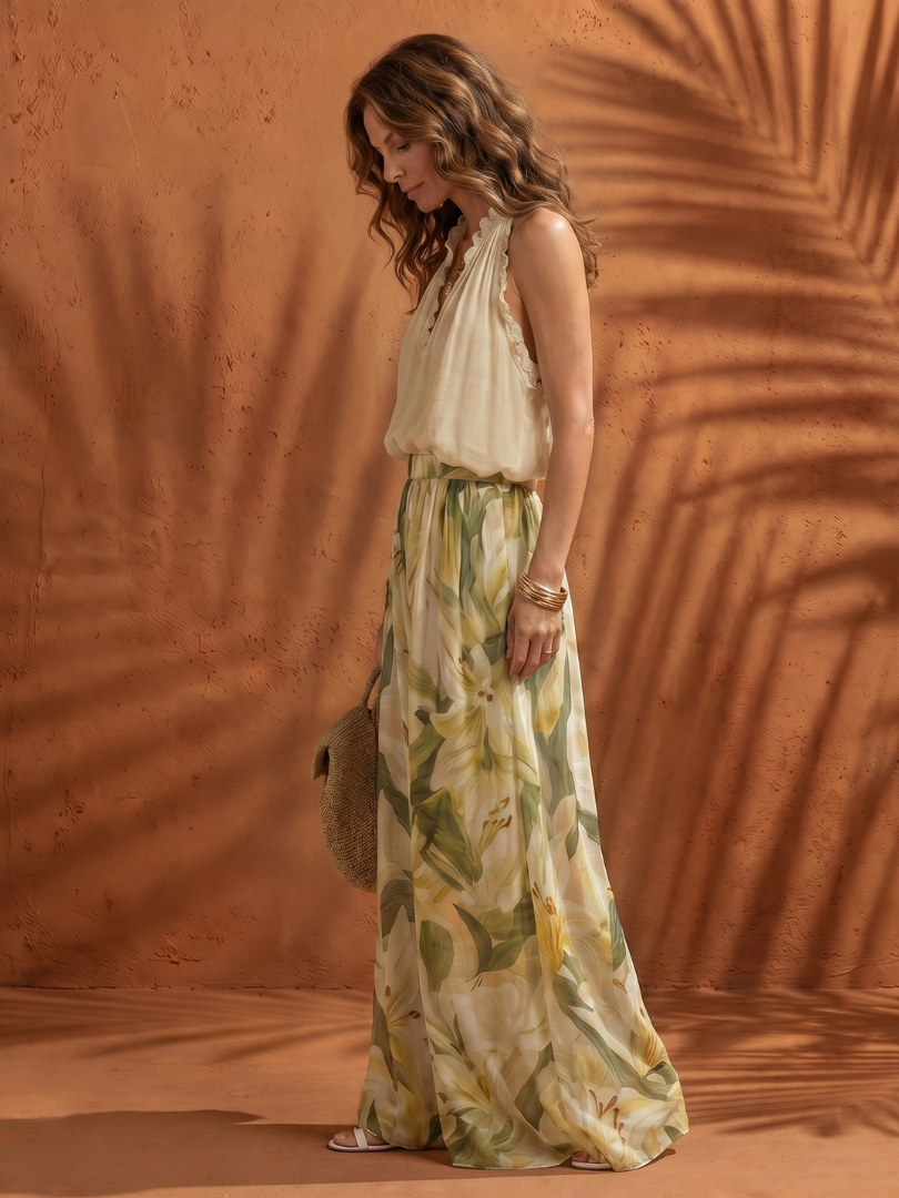 Solange - Halterneck Floral Wide Pants Set