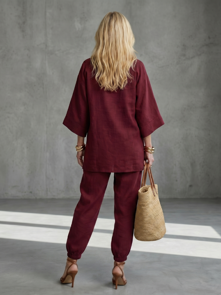 Georgiana - V-Neck Tunic with Gathered Pants Set