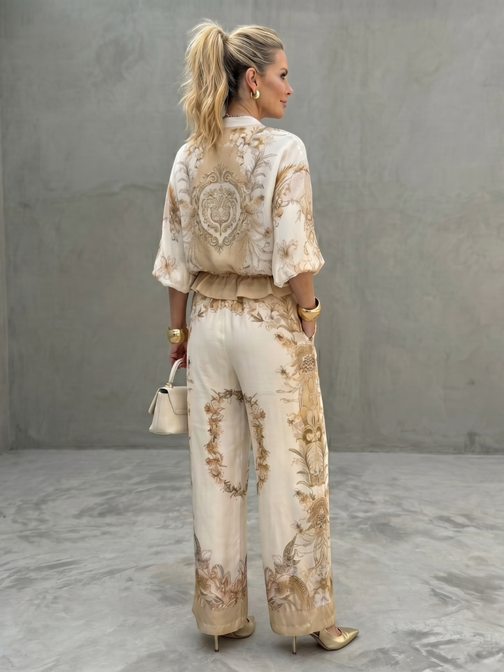 Indie - Zip Front Blouson Top Printed Two Piece Set
