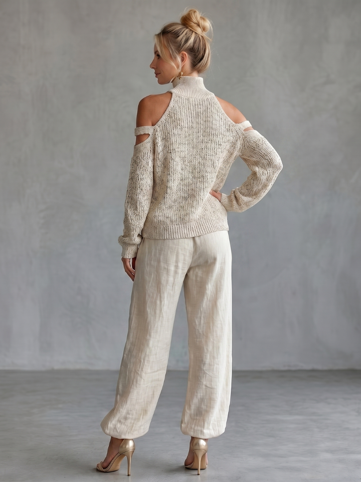 Questa - Open Shoulder Knitted Top and Wide Pants Set