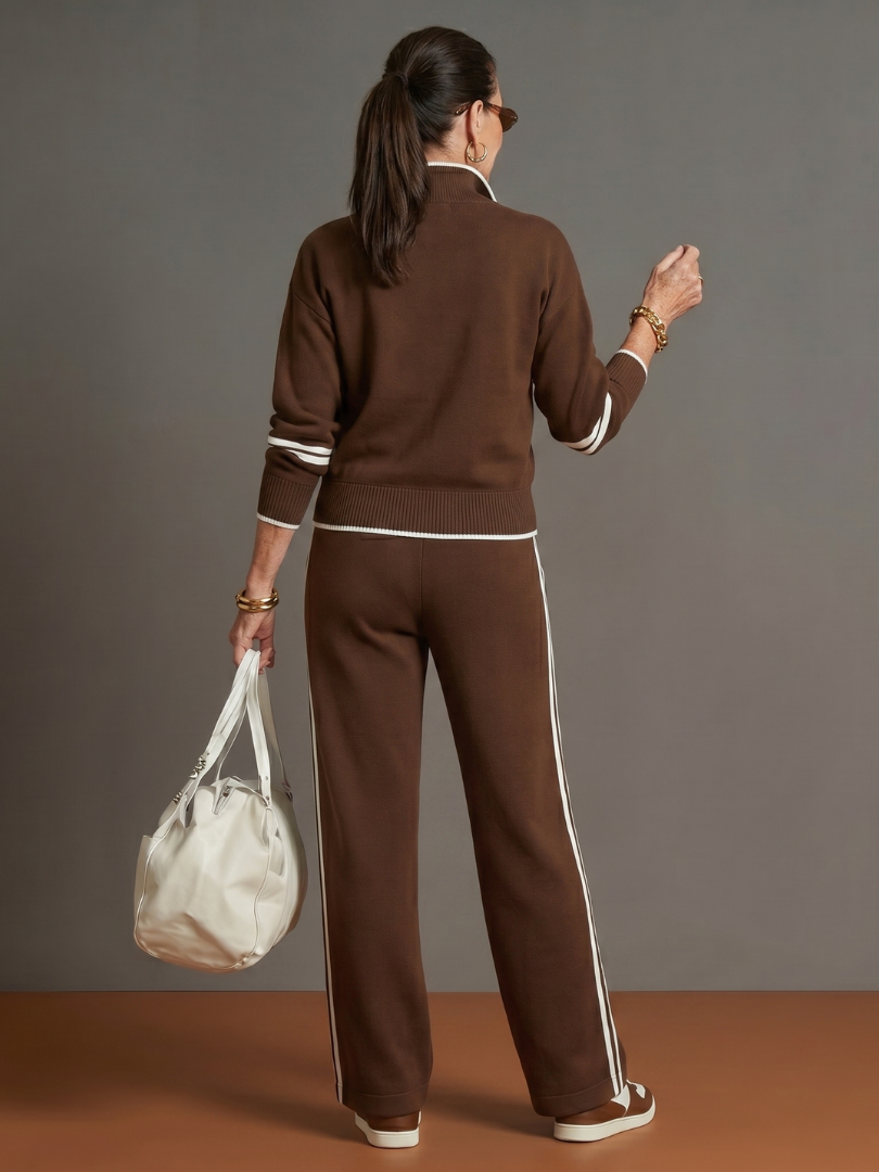 Regen - Zip Neck Long Sleeve Side Stripe Pants Set