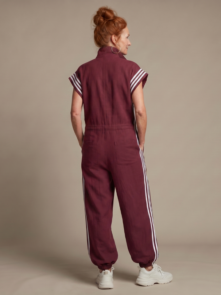 Lark - Zip Front Stripe Panel Jumpsuit