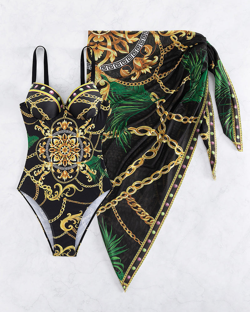 Darius - One-piece swimsuit with push-up effect and matching sarong