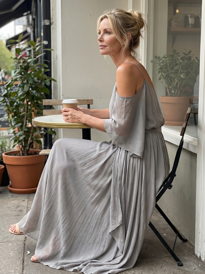 Marisol - Layered Draped Cold Shoulder Top Wide Leg Set