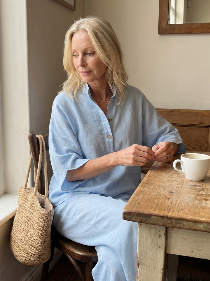 Amity - Button Front Relaxed Tunic Pants Set