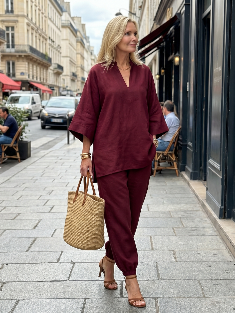 Georgiana - V-Neck Tunic with Gathered Pants Set