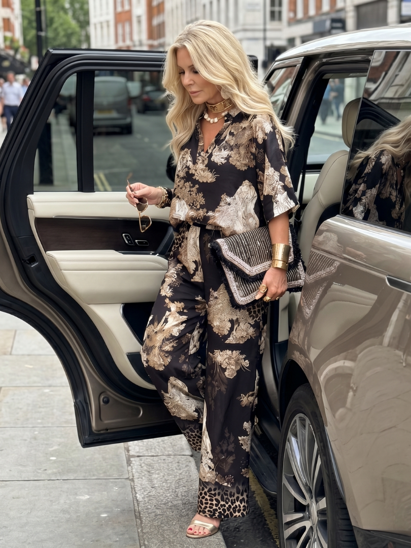 Mina - Printed Wide Leg Wrap Top Set