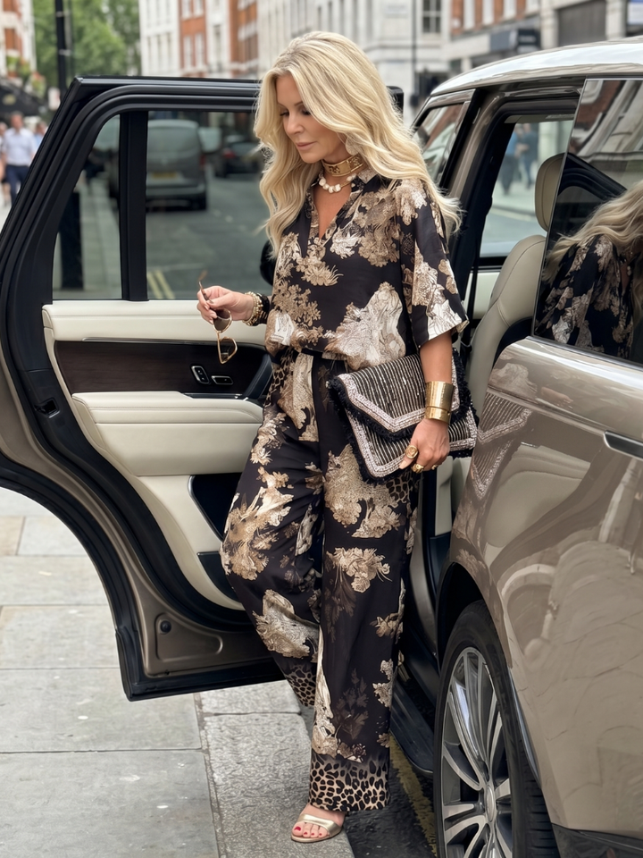 Mina - Printed Wide Leg Wrap Top Set