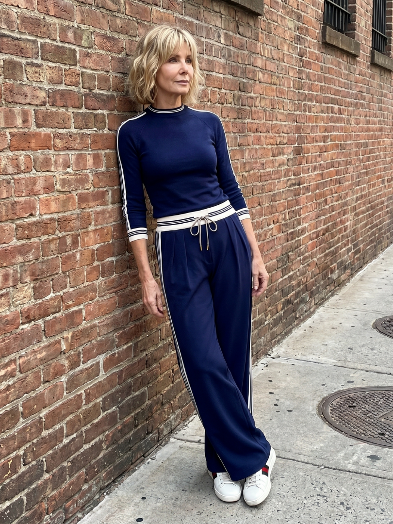 Eirlys - Fitted Long Sleeve Top with Wide Pants Set