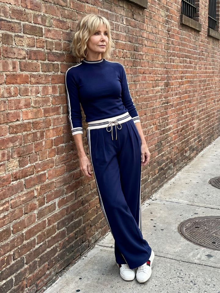 Eirlys - Fitted Long Sleeve Top with Wide Pants Set