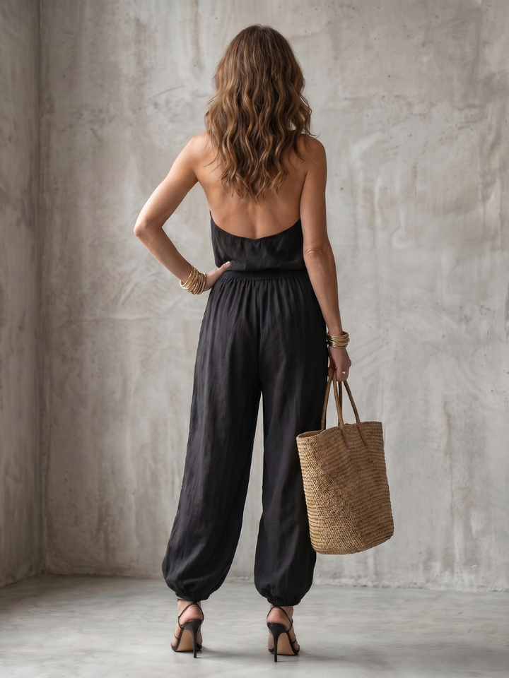 Yvaine - Top with Draped Neck and Wide Leg Pants Set