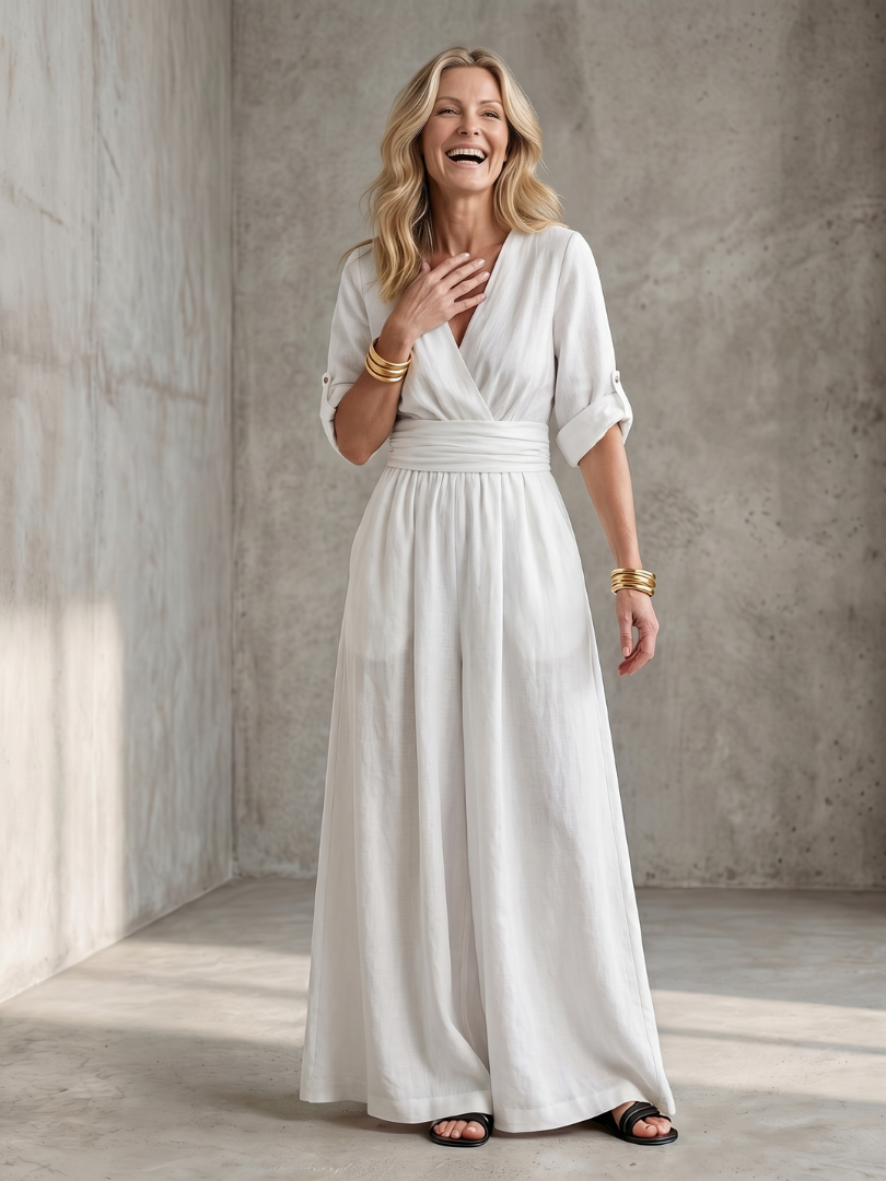 Wanda - Cross Front Wide Leg Jumpsuit