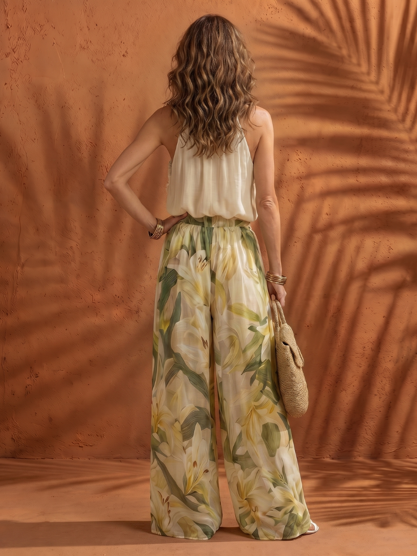 Solange - Halterneck Floral Wide Pants Set