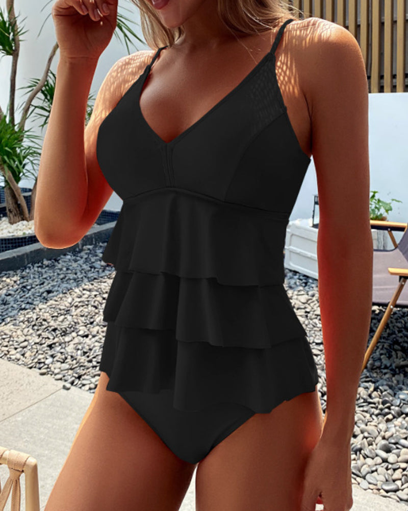 Lia - Solid Color Swimsuit with Elegant Ruffles
