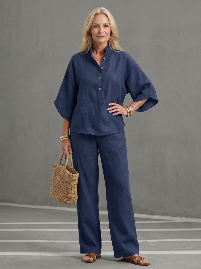 Amity - Button Front Relaxed Tunic Pants Set
