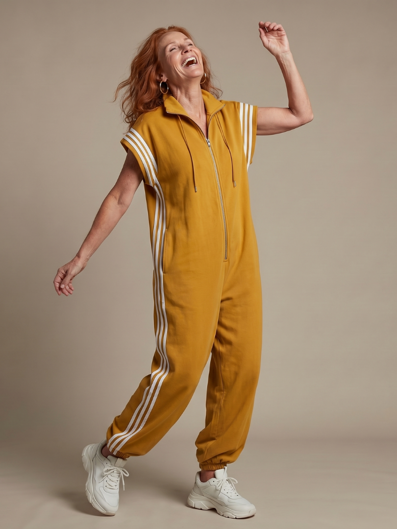 Lark - Zip Front Stripe Panel Jumpsuit