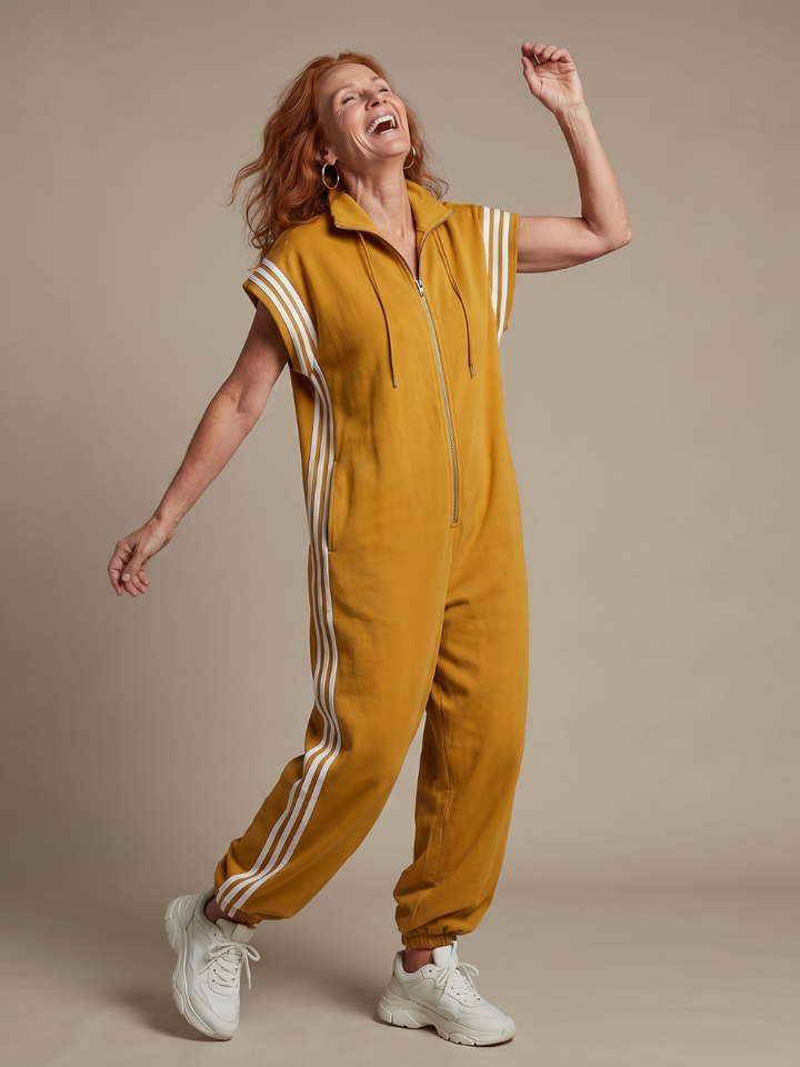 Lark - Zip Front Stripe Panel Jumpsuit