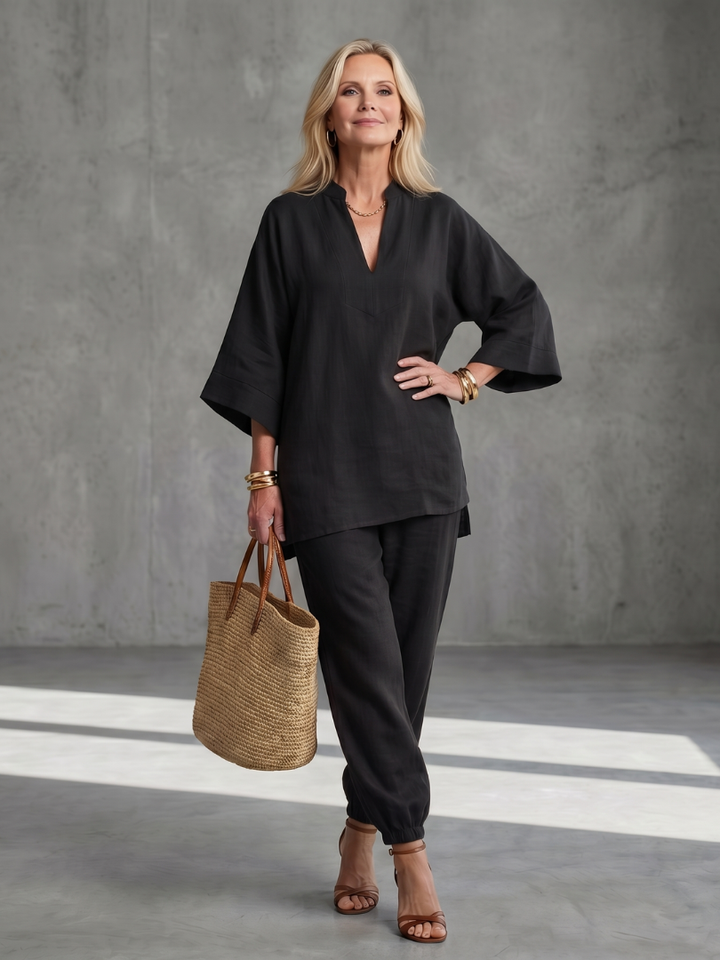 Georgiana - V-Neck Tunic with Gathered Pants Set