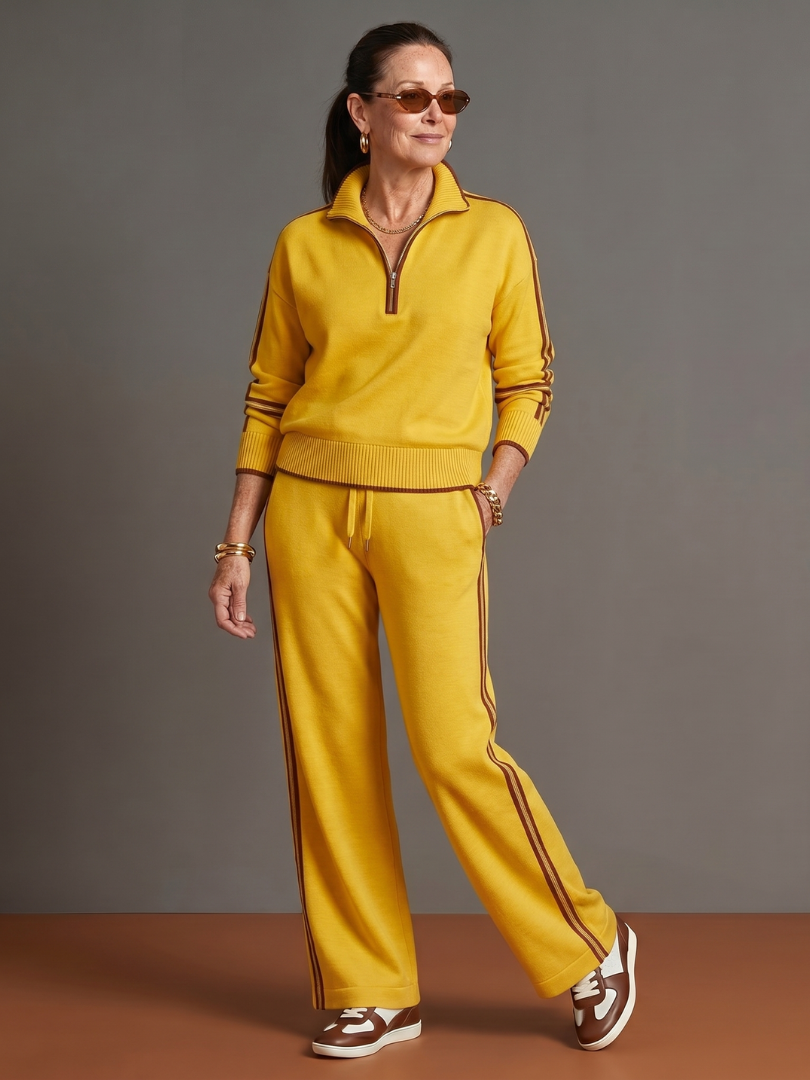 Regen - Zip Neck Long Sleeve Side Stripe Pants Set