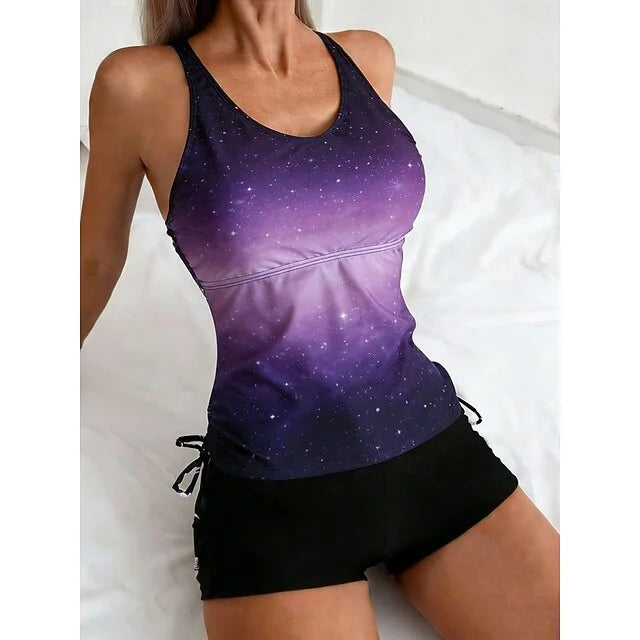 Celeste - Tankini set with galaxy print that covers the belly