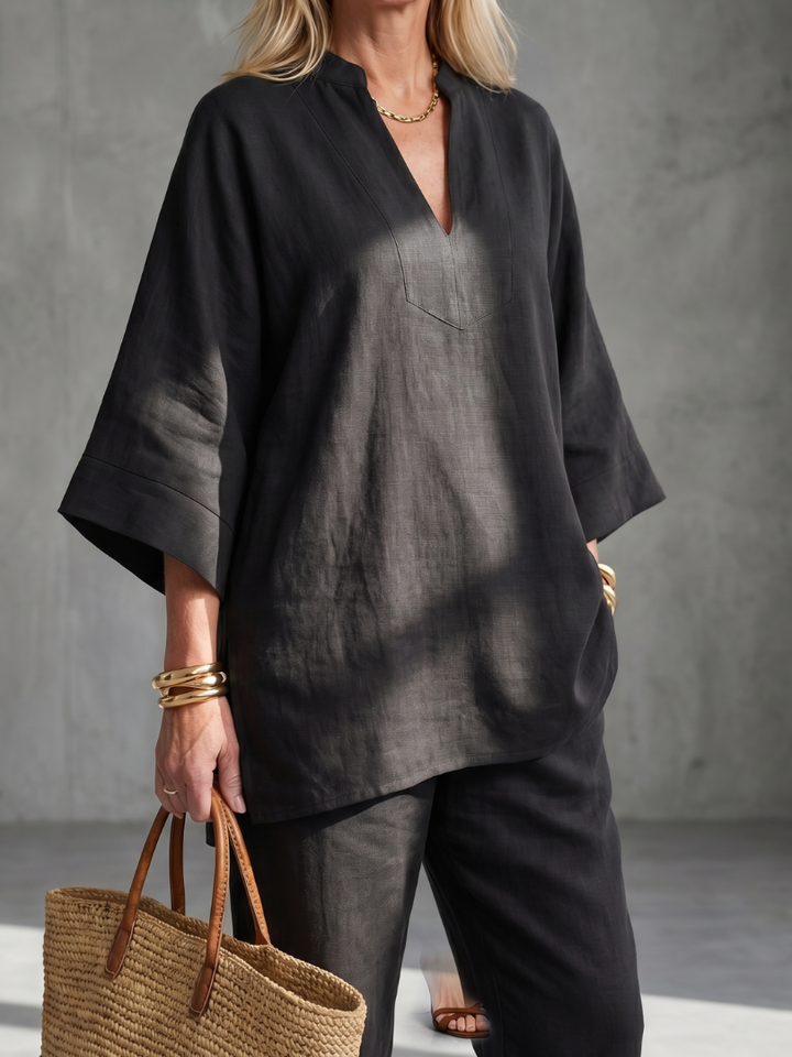 Georgiana - V-Neck Tunic with Gathered Pants Set