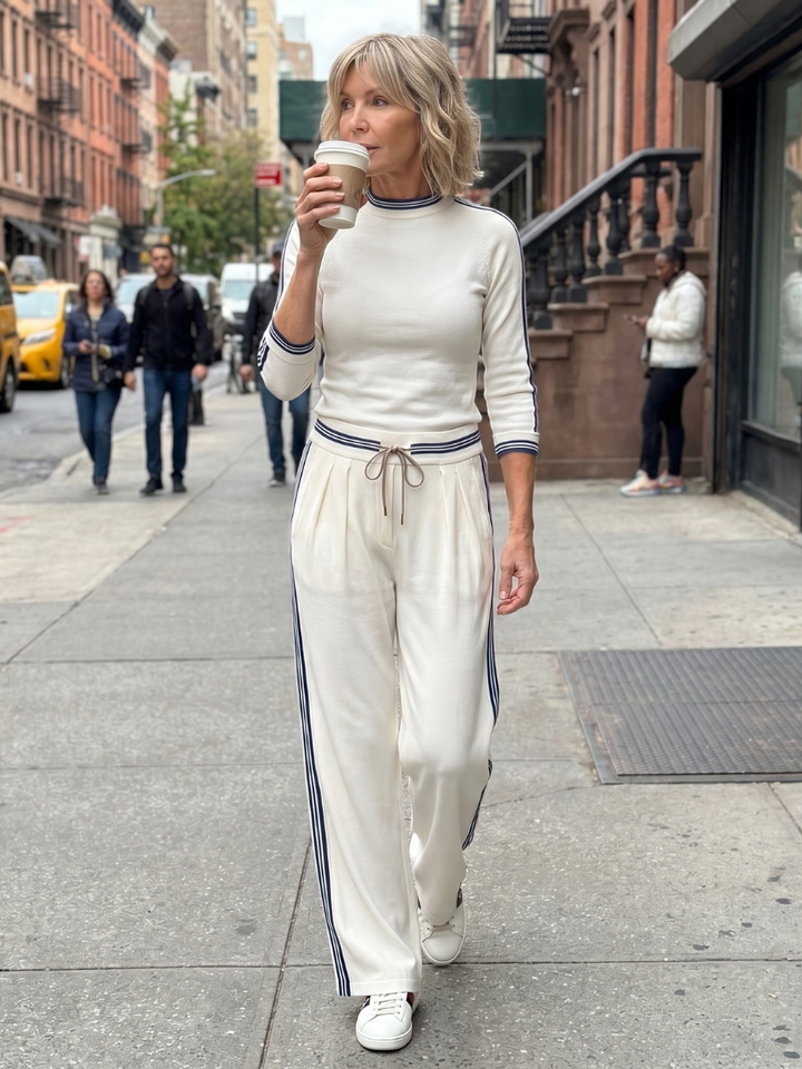 Eirlys - Fitted Long Sleeve Top with Wide Pants Set