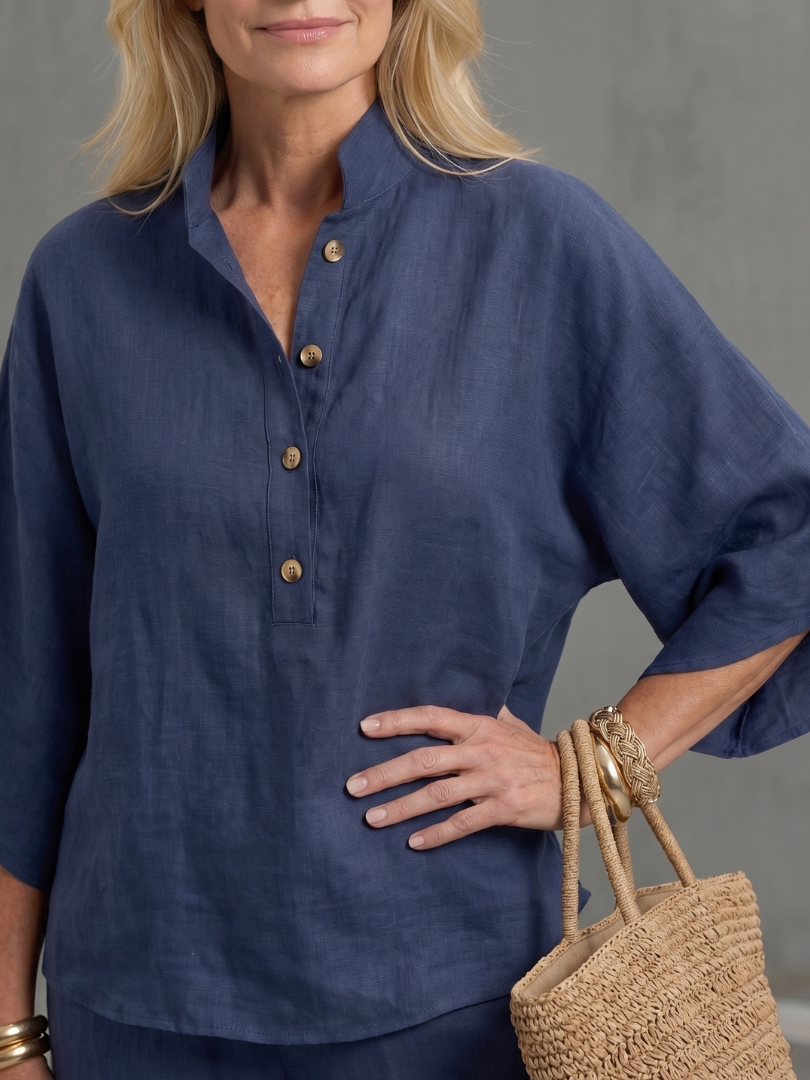 Amity - Button Front Relaxed Tunic Pants Set