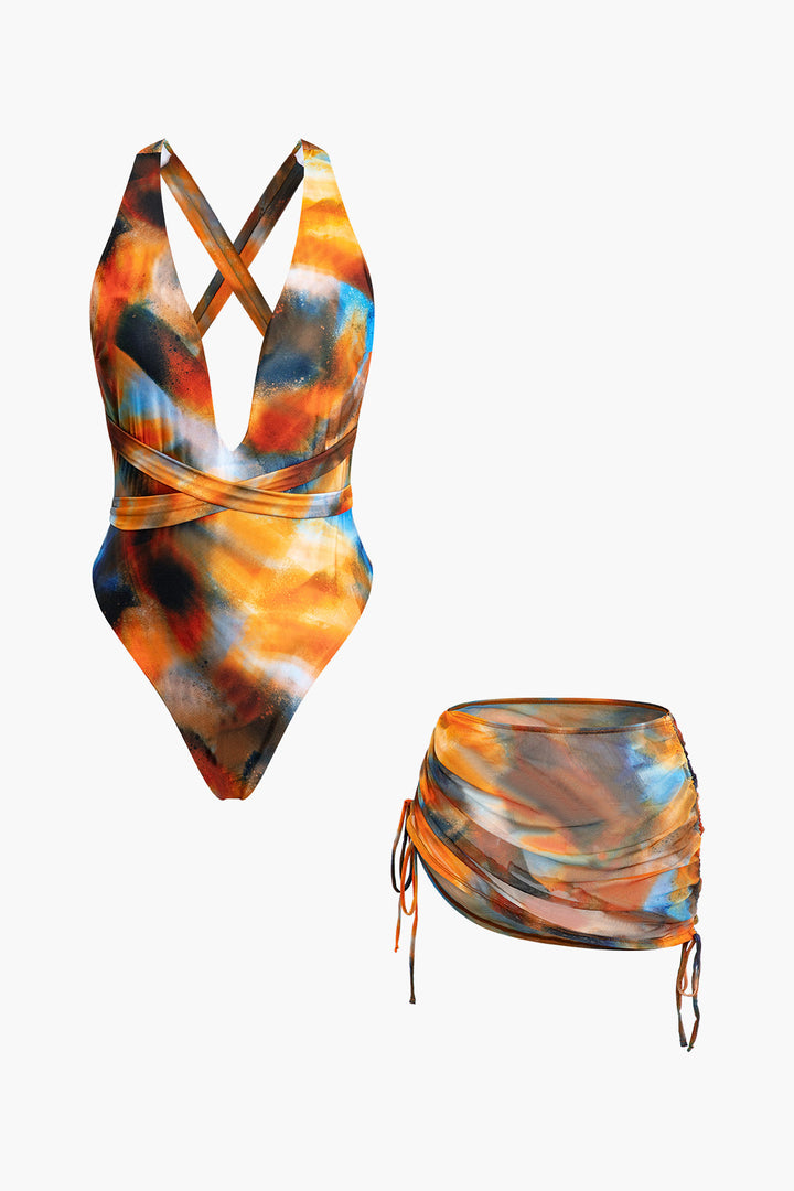 Siena - Crossed Swimwear Set and Watercolor Pareo