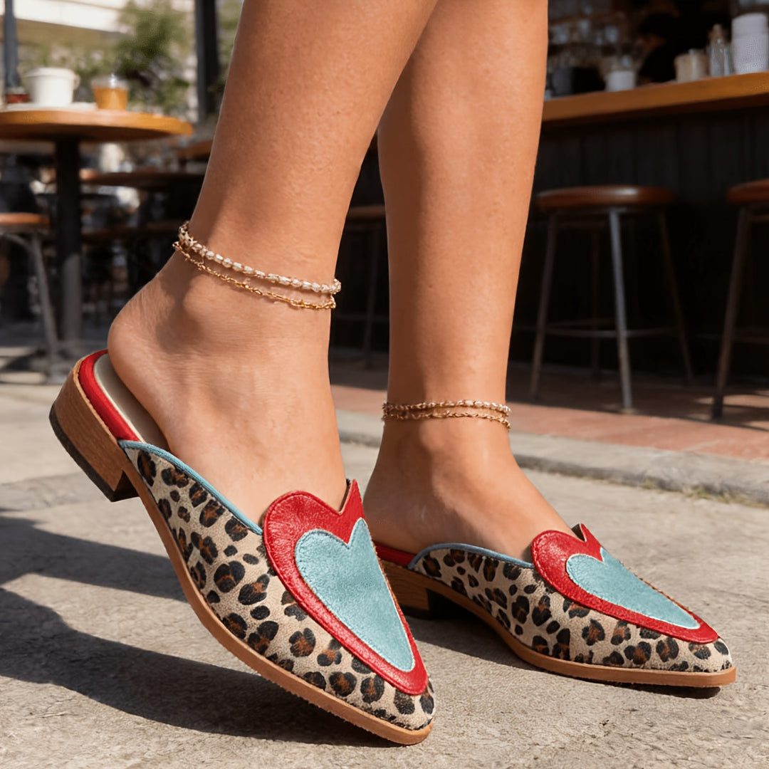 Perla - Backless Mules with Leopard Print